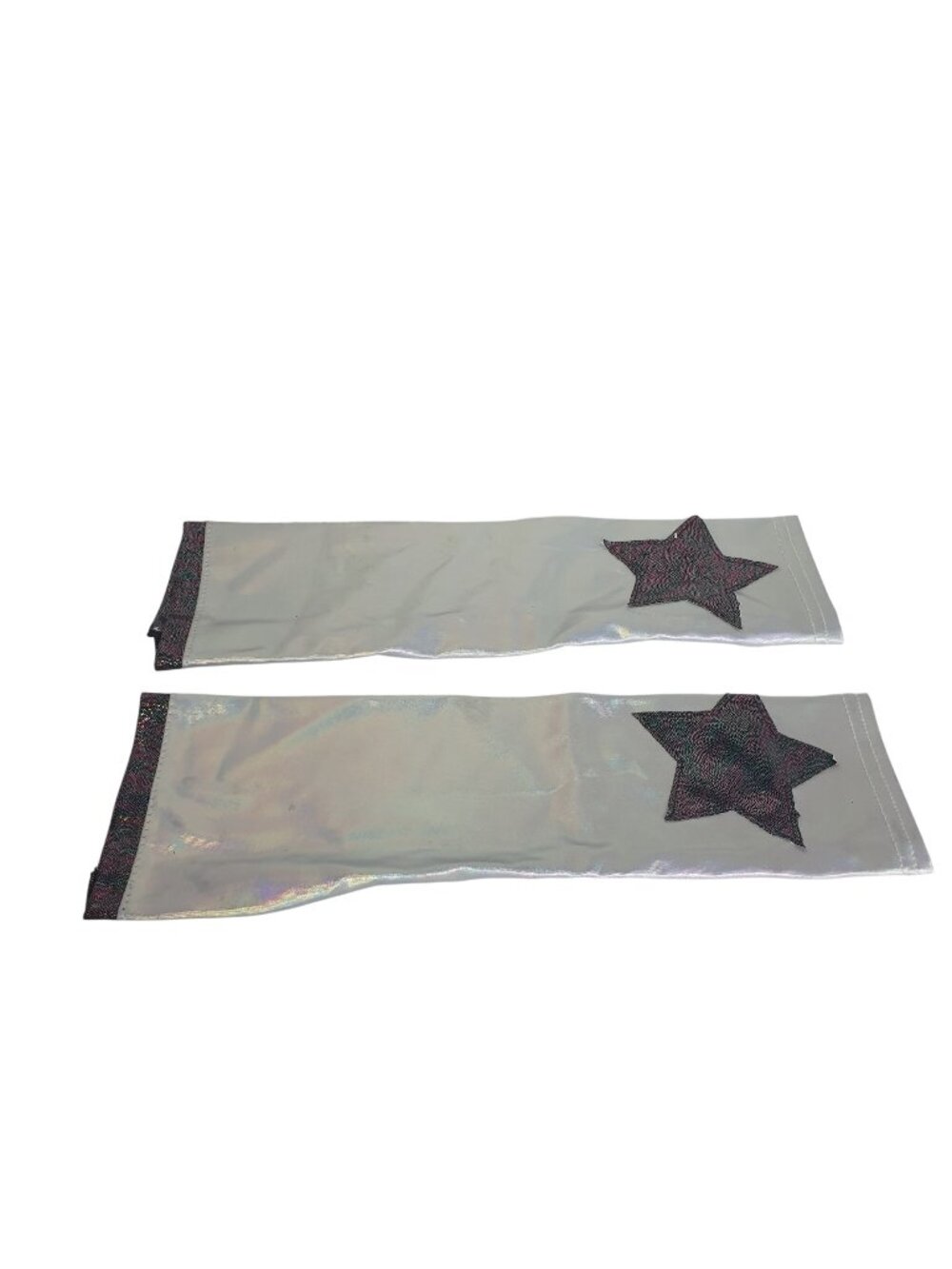Claires Silver Fingerless Gloves Costume Arm Warmers Holographic Black Star